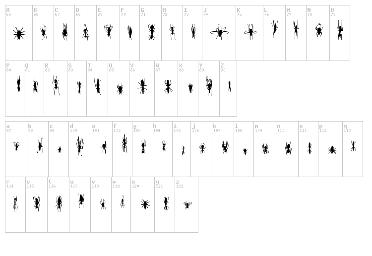 FE Win Bugs font map